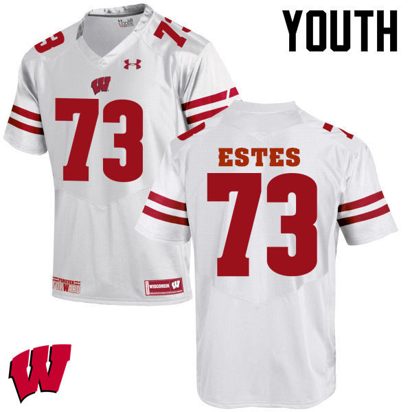 Youth Wisconsin Badgers #73 Kevin Estes College Football Jerseys-White - Click Image to Close